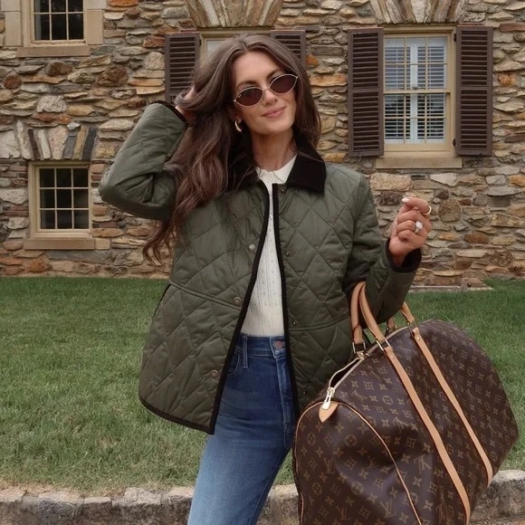 Barbour Jackets & Blazers - Barbour Khaki Green Quilted Jacket with Corduroy Collar (NWT)